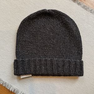 NWT J Crew Winter Beanie Slouchy Hat Black Gray Silver Metallic